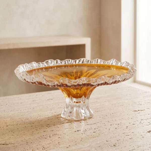 Amber Crystal Decorative Bowl with Scalloped Edges