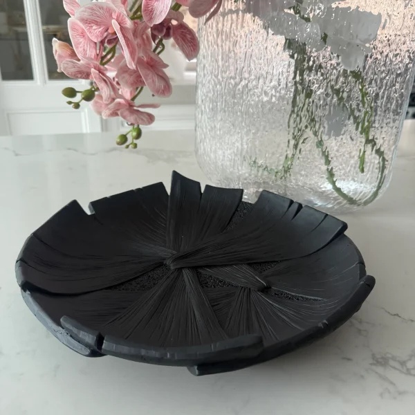 Textured Leaf-Design Decorative Bowl (Black & White)