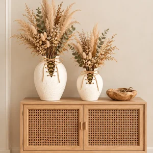 (White Ceramic Vase with Crisscross Jute Lacing Detail (Two sizes