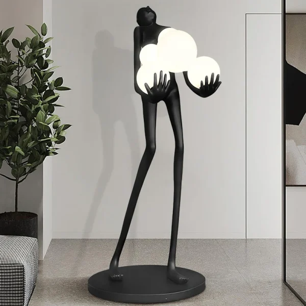 Black Artistic Floor Lamp Holding Luminous Spheres