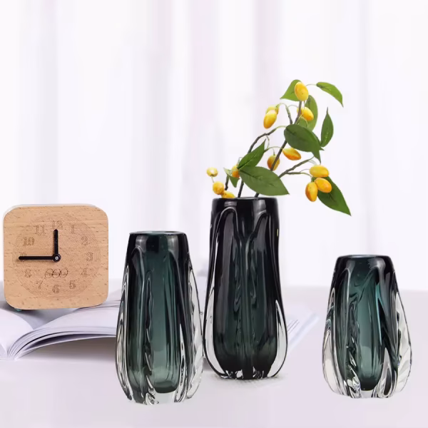 Emerald Green Sculpted Crystal Glass Vases (Three Sizes)