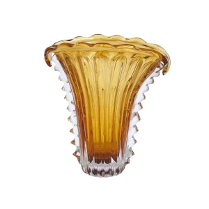 Amber Crystal Vase with Scalloped Edges