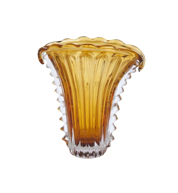 Amber Crystal Vase with Scalloped Edges
