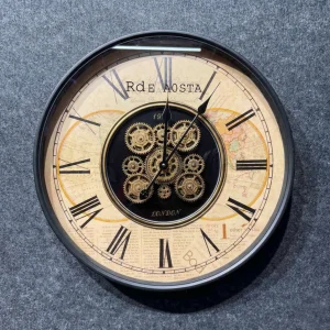 Vintage-Style Gear Wall Clock with Antique Map Background