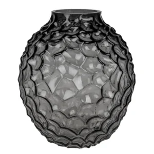 Smokey Gray Spherical Bubble-Design Glass Vase