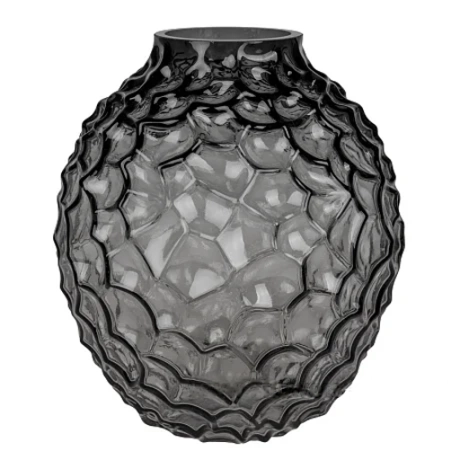 Smokey Gray Spherical Bubble-Design Glass Vase