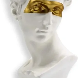 Ceramic David Head Sculpture with Gold Mask