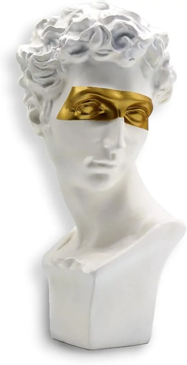 Ceramic David Head Sculpture with Gold Mask