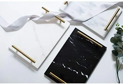 Luxury Natural Marble Tray with Gold Handles - Versatile