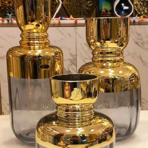 Glass Vases with Gold Accent and Gray Base