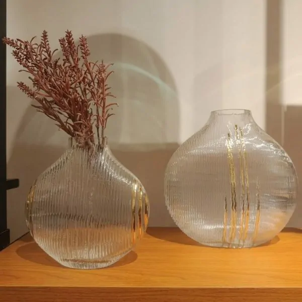 Modern ribbed glass vases with gold lines – two sizes