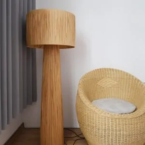 Modern Floor Lamp with Natural Raffia Materials and Cylindrical Shade