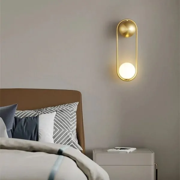 Modern Wall Lamp with Glass Spherical Light and Gold Structure