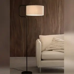 Floor Lamp with Metal Base and Linen Shade, Modern Design