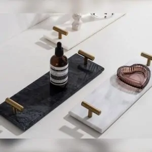 Modern Marble Tray with Gold Handles