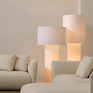 اباجورة أرضية بتصميم أسطواني بظل وجسم قماشي أبيض