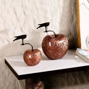 Glossy Copper Apple and Bird Decor