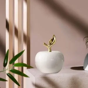 Ceramic Apple with Golden Leaf
