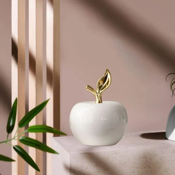 Ceramic Apple with Golden Leaf