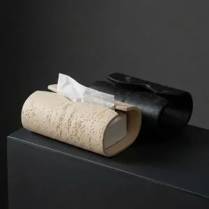 Stone-Design Cylindrical Tissue Box Holder (Black & Beige)