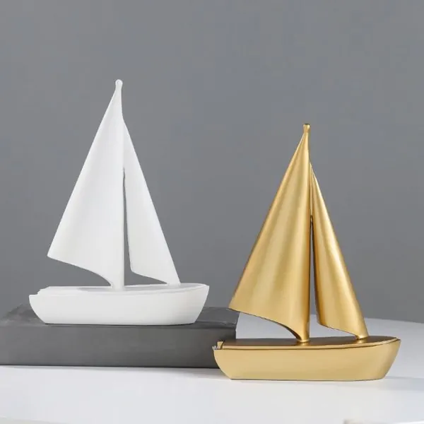 Decorative Sailboat Wall Sculpture in Two Colors (Gold & White)