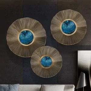 3-Piece Metal Sunburst Wall Decor Set with Blue Accents