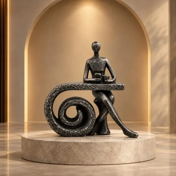 Abstract Seated Figure at Spiral Table Statue