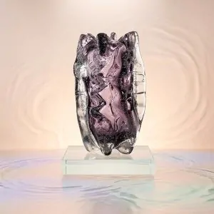 Purple Sculpted Crystal Glass Vase with Heavy Base