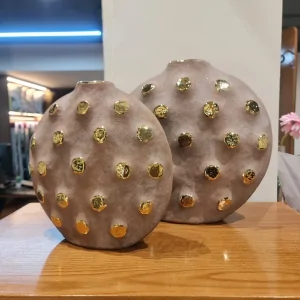 Ceramic Sphere Vase with Raised Gold Dots Detail