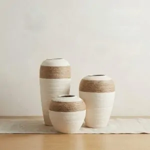 فازة سيراميك بيج بتصميم حبل خيش (3 مقاسات)