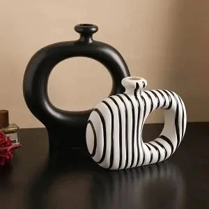 Modern Black and White Hollow Geometric Ceramic Vase Set