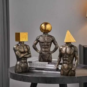 Bronze Figurines with Golden Geometric Heads (Three Designs)