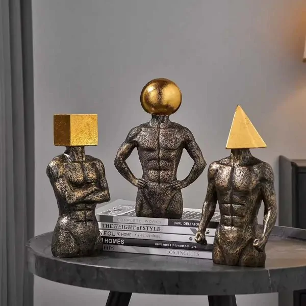 Bronze Figurines with Golden Geometric Heads (Three Designs)